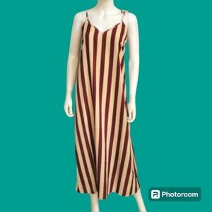 AFTER MARKET Oxblood Cream Spaghetti Tie Strap Tie Back Camisole Slip Dress